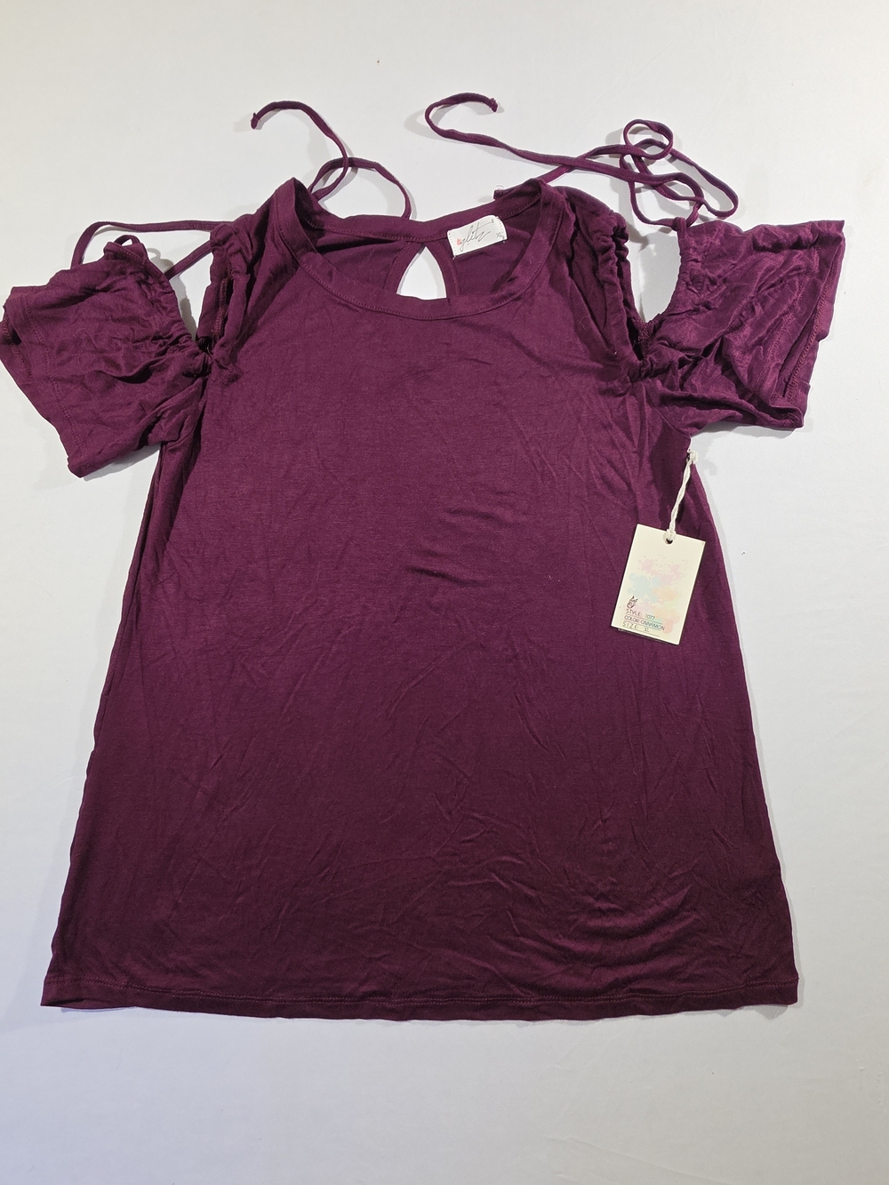 Glitz Cold-Shoulder Tie-Shoulder Tank Top - Plum - Girls Size XL (14)